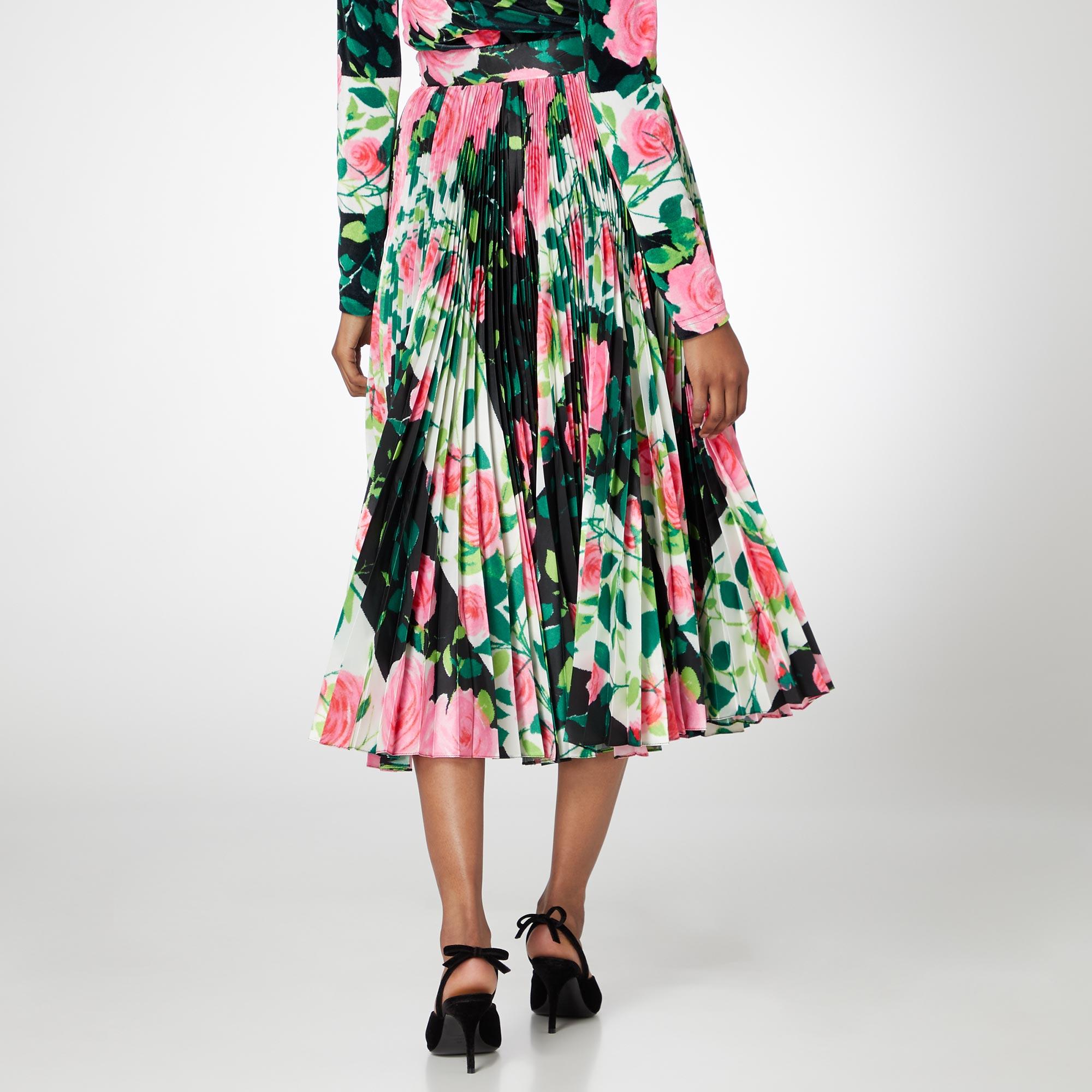 Rose-Print Pleated Skirt